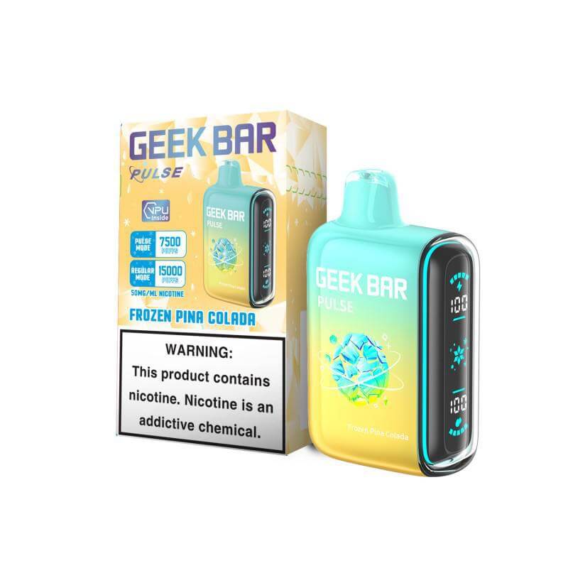 Geek Bar Pulse Disposable Vape Frozen Pina Colada, delivers 15K puffs, 5% nicotine for a refreshing experience.