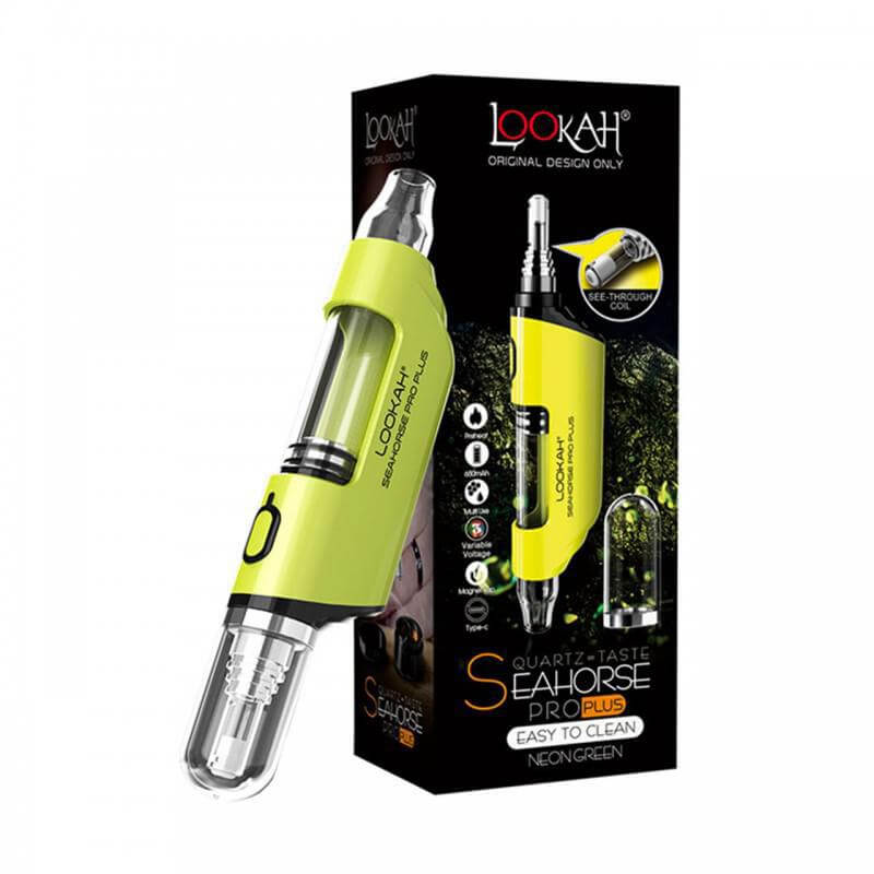 LOOKAH Seahorse Pro Plus neon green dab pen with packaging, electric nectar collector for wax.