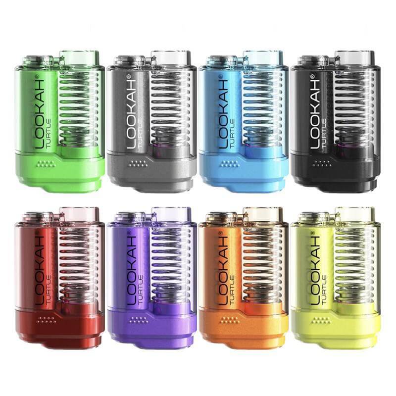 Lookah Turtle 510 battery in various colors, showcasing its compact design and vape mode options.