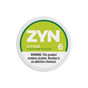 ZYN Citrus Nicotine Pouches can with 15 pouches, 6mg nicotine, offering a smoke-free nicotine experience.