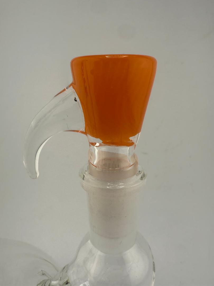 Glass Distractions 14mm martini bowl with vibrant orange horn handle and clear body.