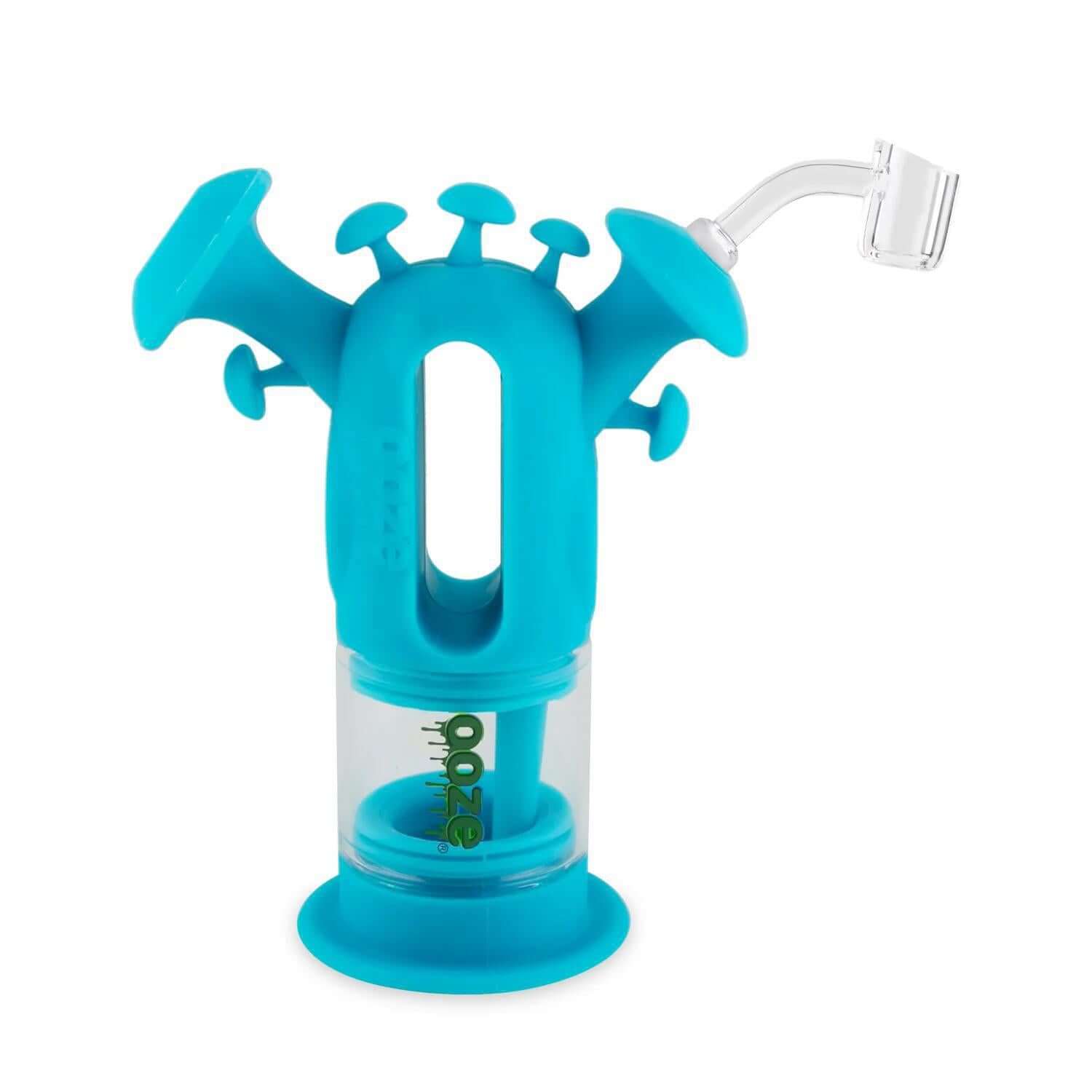 Ooze Trip Pipe Silicone Water Bubbler & Dab Rig with mushroom design in vibrant turquoise color for dabbing and smoking.