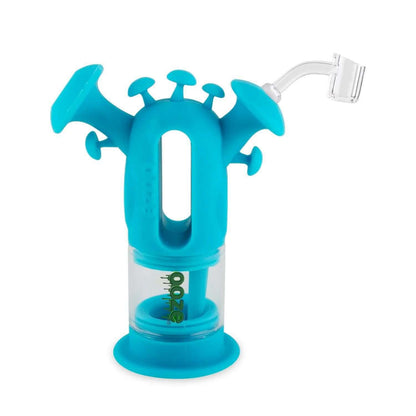 Ooze Trip Pipe Silicone Water Bubbler & Dab Rig with mushroom design in vibrant turquoise color for dabbing and smoking.