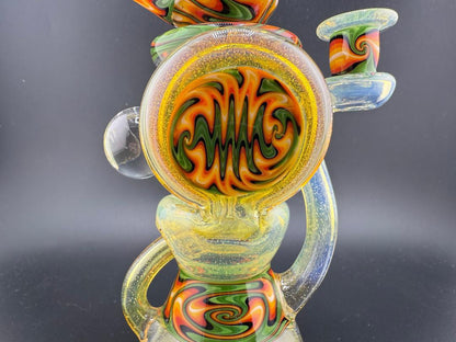 Crondo Glass Green Fumed & Green Flame Wig Wag  Redisculator Recycler 10mm 90°
