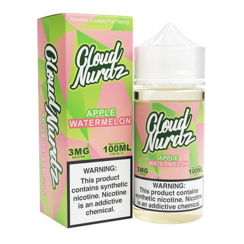 Cloud Nurdz 100ml e-liquid in Apple Watermelon flavor, a fruity and smooth vaping experience.