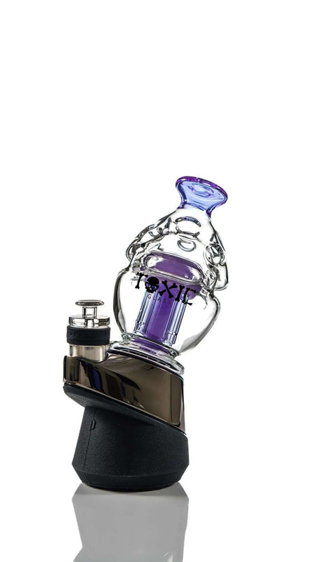 Toxic Glass Fabb Egg Tree Perc Puffco Attachment with purple accents for smooth dabbing experience.