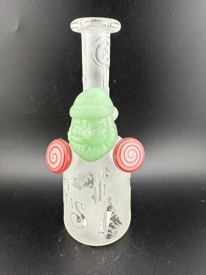 Brando Glass Christmas Sandblasted Moon Shine Jug w/ Santa Claus Pendant Attachment 10mm 90°