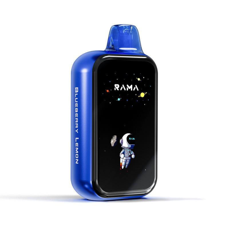 RAMA 16,000 Disposable Vape in Blueberry Lemon flavor with astronaut design on black background.