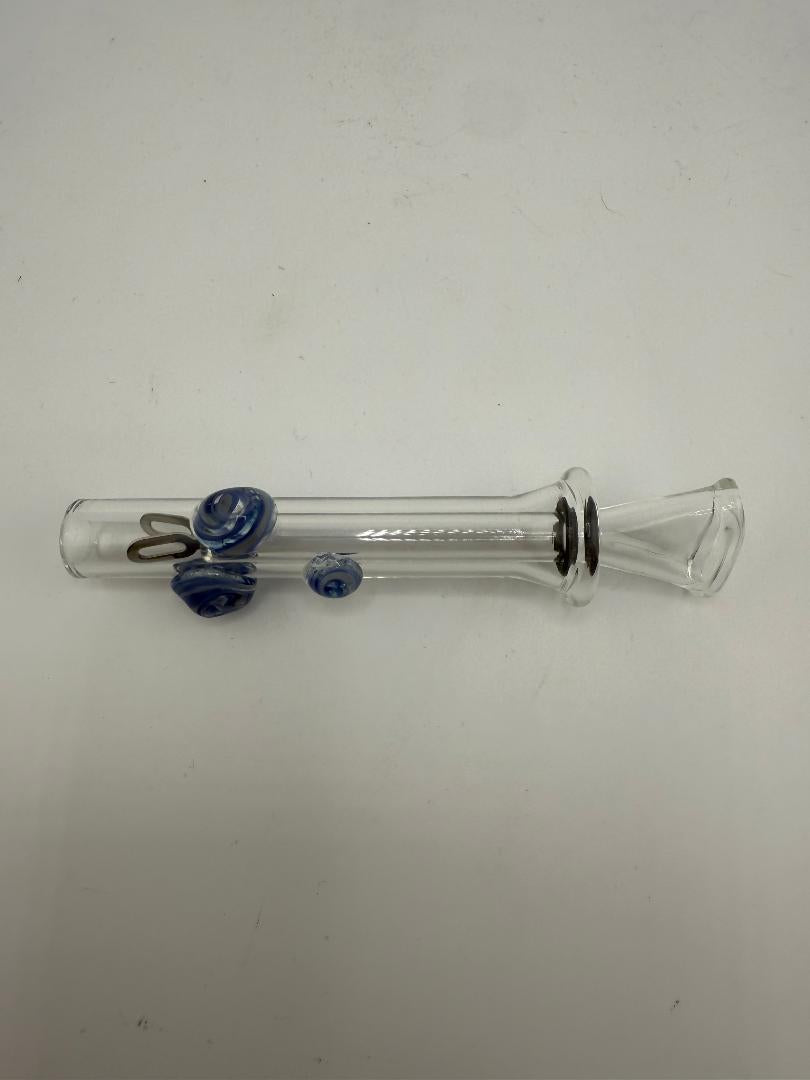 Home blown glass colored accented slider in blunt size with blue accents, handcrafted in the USA.