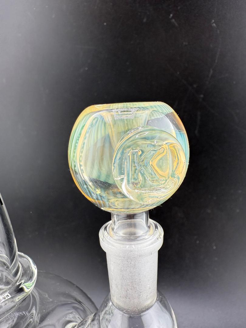 JP Killman handcrafted glass fumed 14mm bowl with color-changing design and male joint.