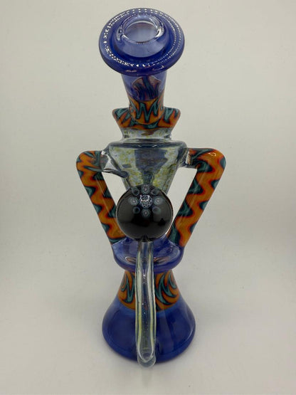 Crondo Glass Sonic Blue Fire & Ice Wig Wag Recycler 14mm 90° W/ Matching Hammer