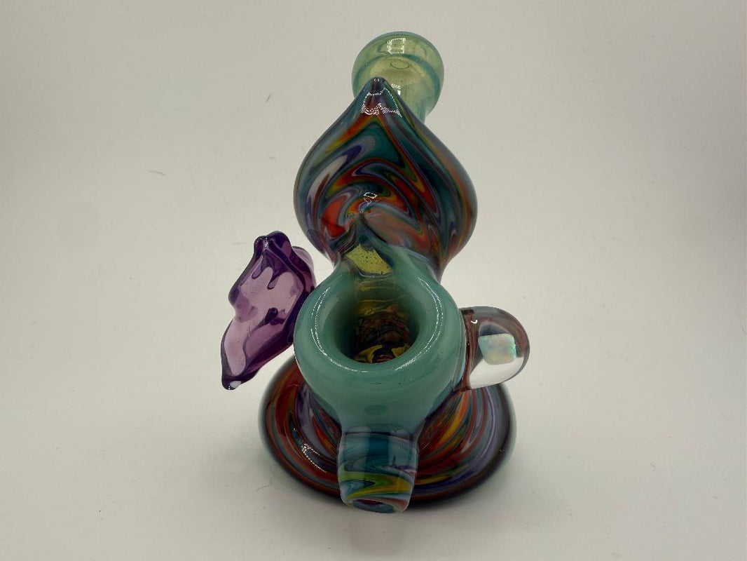 Highgrade Glass Reversal Squatlock Pipe with vibrant colorwork and spiral design, showcasing its unique shape and craftsmanship.