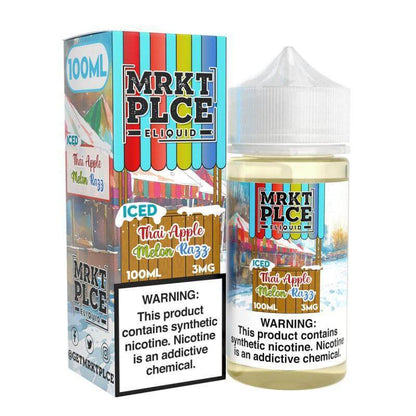 MRKT Place ICED Thai Apple Melon Razzy 100ml eJuice bottle and packaging with warning label