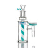 Toxic Glass Swirl 14mm/90 Ashcatcher with teal and white striped design for smooth smoking experience.
