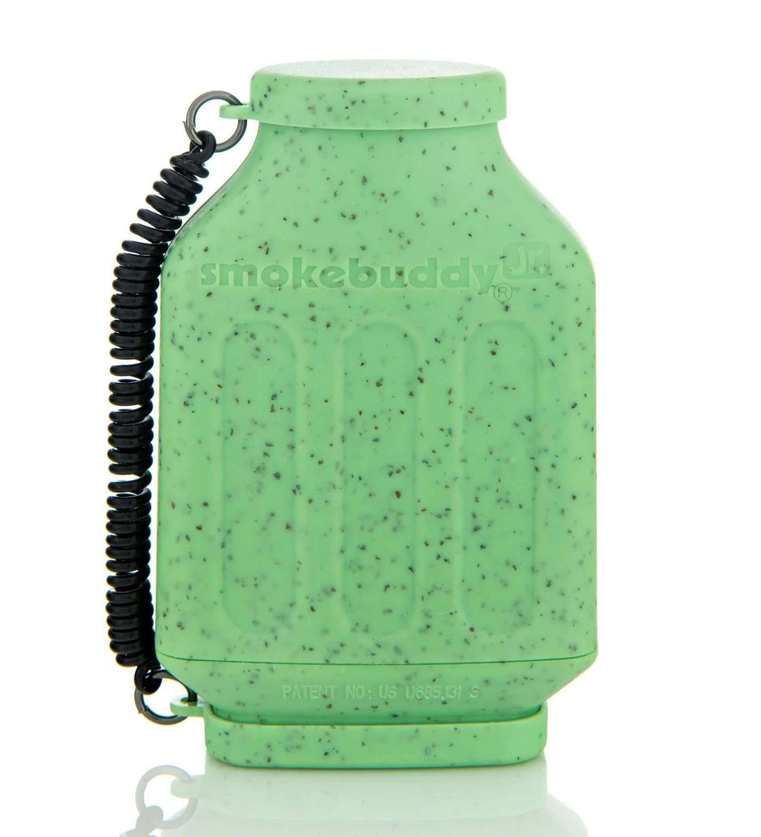 Smokebuddy Junior Personal Air Filter in green, pocket-sized, designed to eliminate smoke odors discreetly.
