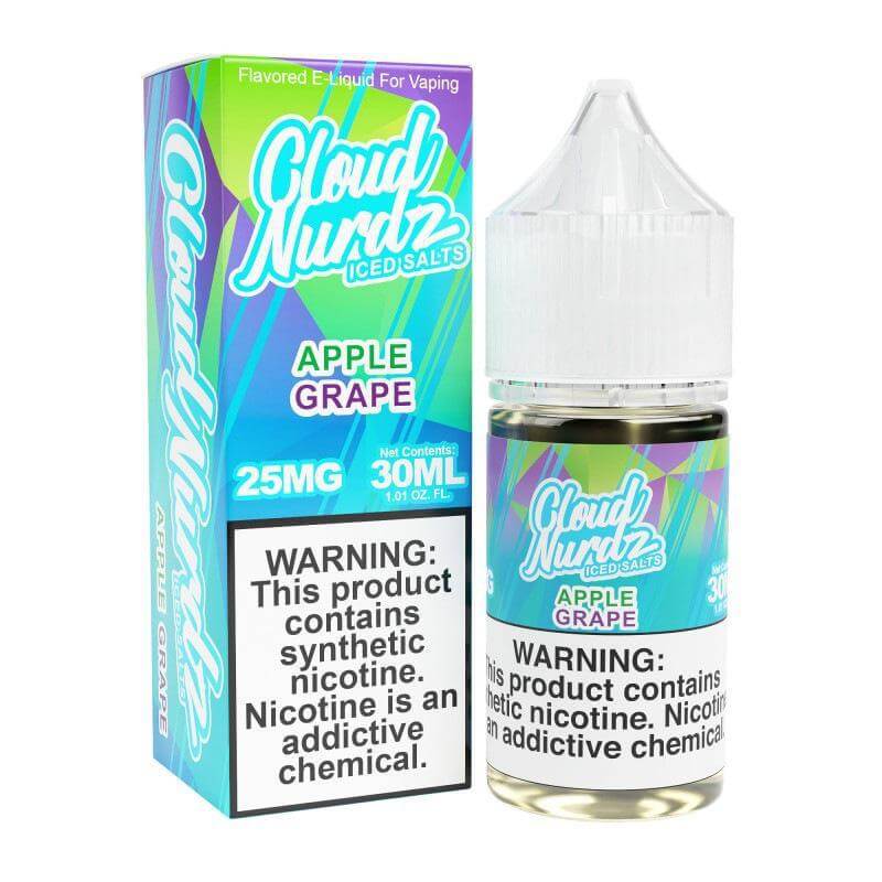 Cloud Nurdz Iced Salt Nicotine 30ml e-liquid in Apple Grape flavor with menthol kick.