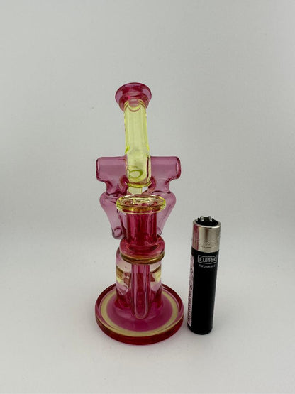 Domer Glass Golden Ruby Illuminati UV 10mm Recycler That Looks Expensive Spokane Washington Domer double Facing front