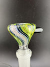 Colorful Sir Pyro Glass Heavy Cane 14mm bowl slide with vibrant swirl design, emphasizing durability and visual depth.