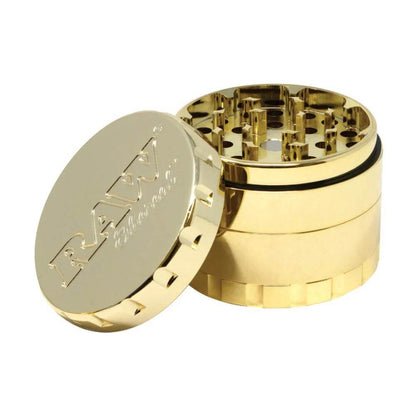 RAW Ethereal gold-plated stainless steel 4-piece herb grinder for premium quality grinding.