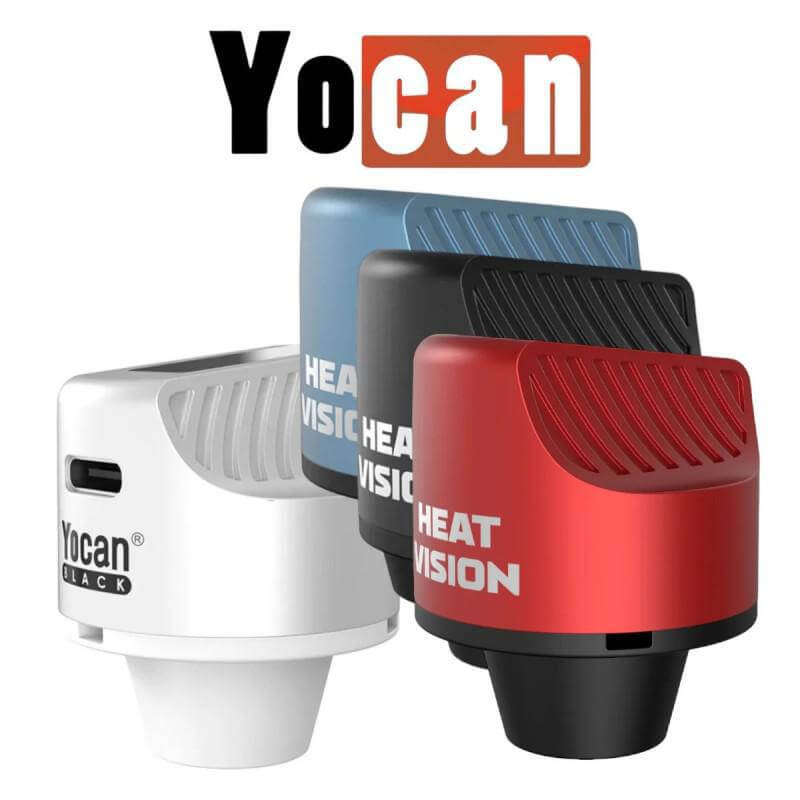 Yocan Black Heat Vision Thermometer Carb Cap in four colors: black, white, blue, and red, designed for precision in wax sessions.