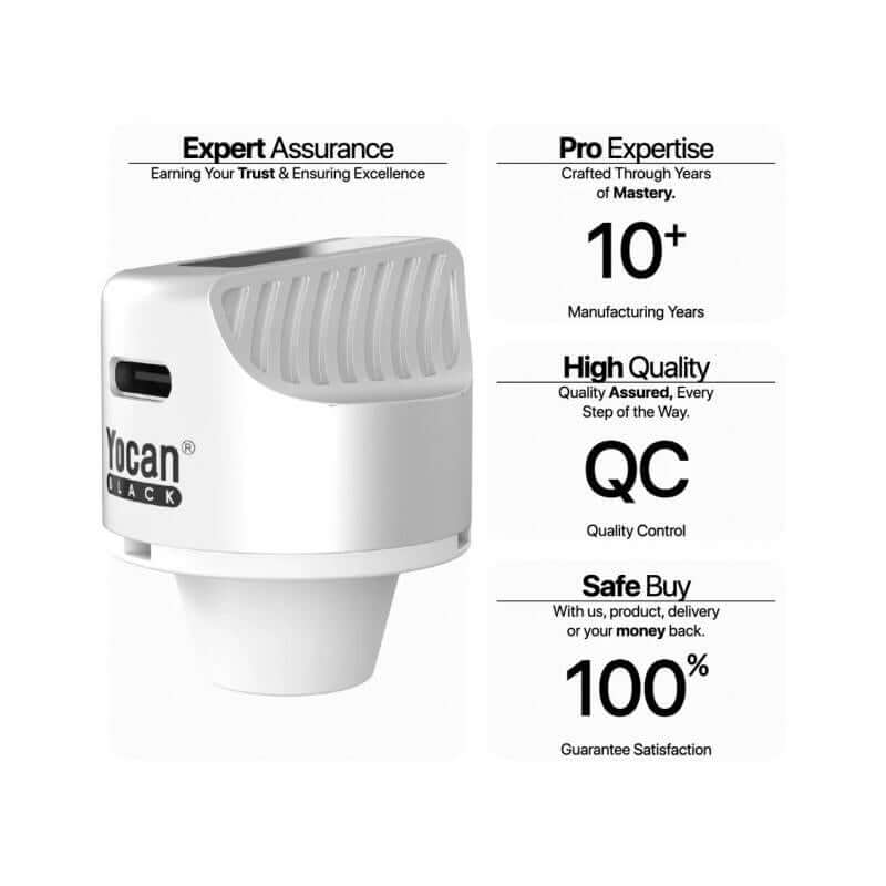 Yocan Black Heat Vision Thermometer Carb Cap showcasing expert quality assurance and satisfaction guarantee.