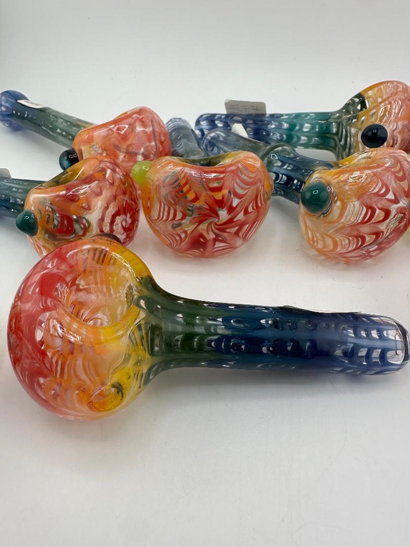 Filla John Glass Hand Pipe - Rainbow Wrap And Rake