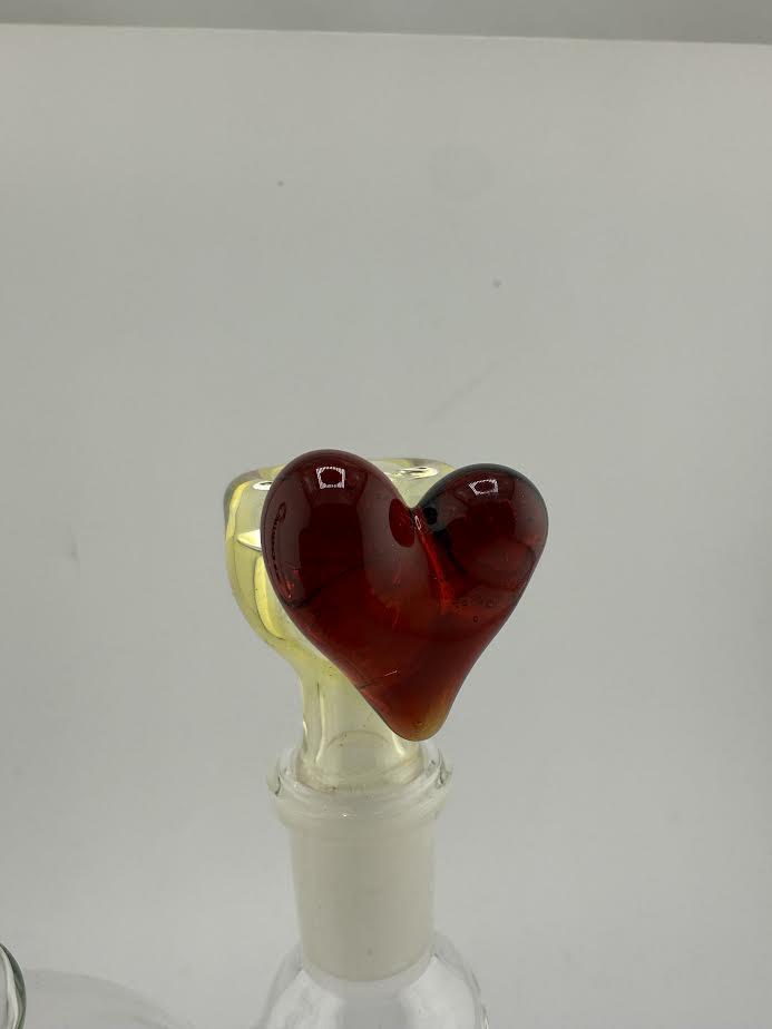 Lamp Dancer 14mm glass slide bowl featuring a handcrafted red heart design, adding artistic flair to any setup.