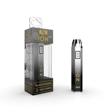 ION Mini Fusion 510 Vape Battery in packaging, innovative design for adjustable voltage and dual charge.