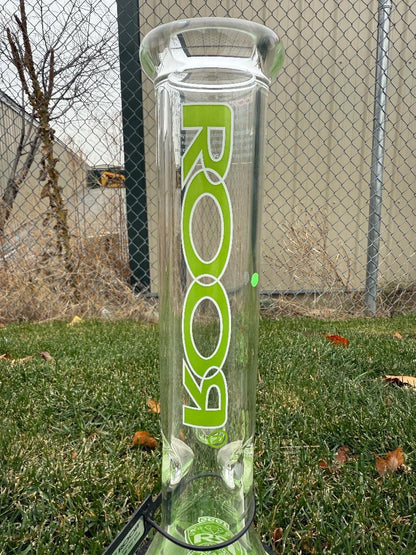 ROOR Glass 14" Beaker 50x5mm Thick Collector Series Beaker  w/ Color Matching Bowl & Wooden Stand - Green