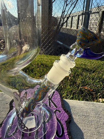 Highgrade Glass Flower Straight Tube - Rainbow & Blue Wig Wag Color Color Accent Pistol Loop 14mm 45°