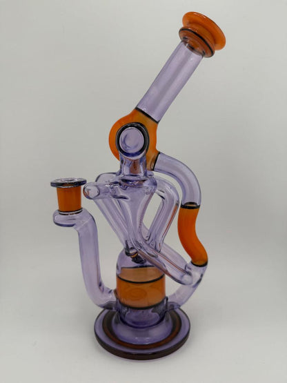 Domer Glass Double Drain Quad Uptake Purple & Orange Enclamo 10mm Recycler