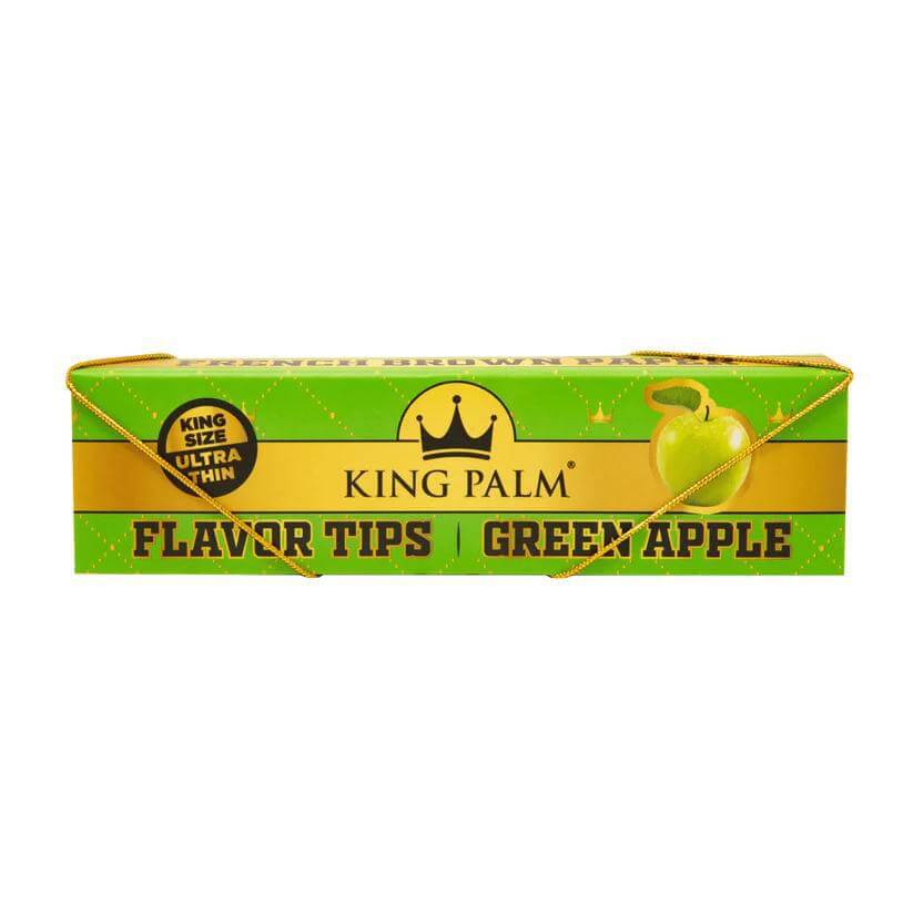 King Palm Green Apple flavored rolling tips packaging with ultra-thin papers for enhanced smoking experience.