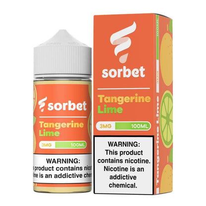 Sorbet Pop 100ml e-liquid featuring tangerine and lime flavors, packaged in a vibrant bottle and box.