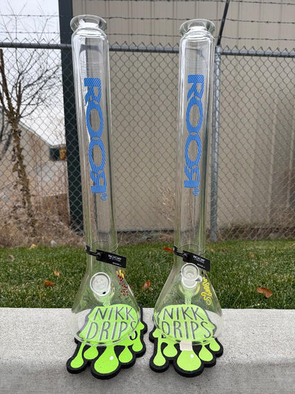 ROOR Glass Zeaker 22" 60 x 9mm Thickness 14mm 45 - Clear w/ Blue Bake Ons