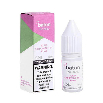 Baton Salts 10ml Iced Strawberry Kiwi Nicotine Salt E-Liquid with 5% nicotine, tobacco-free, for a refreshing vape experience.