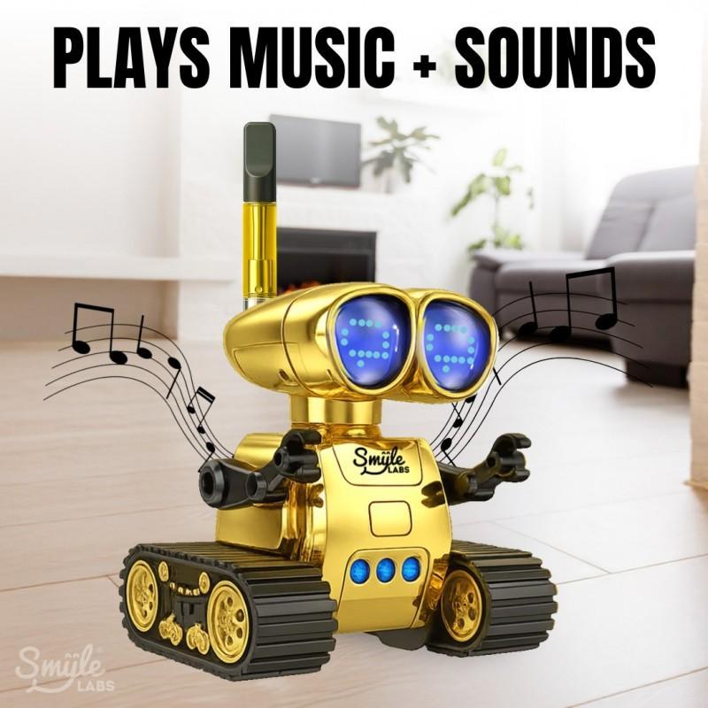 remote controlled Robotjamin battery with music and sounds, interactive design, and LED features.