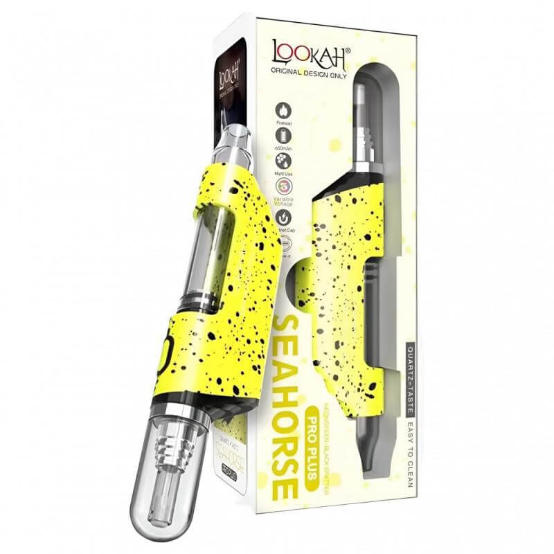 LOOKAH Seahorse Pro Plus electric nectar collector dab pen in yellow design with packaging.
