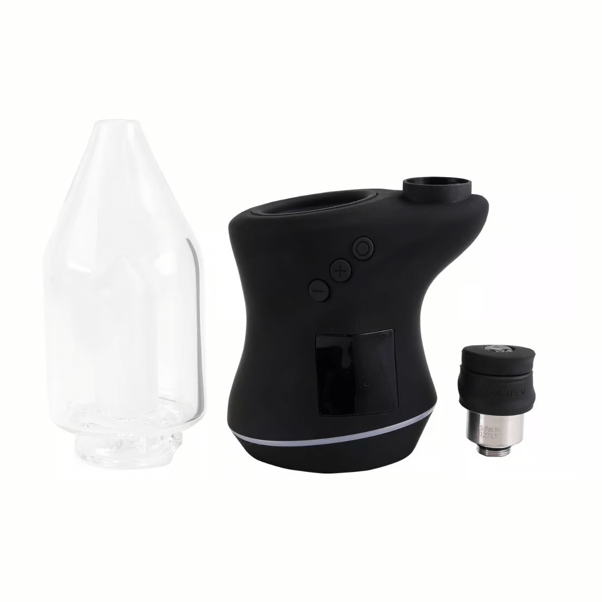 Focus V Carta 2 Smart Rig in black with glass attachment and quartz banger for portable dabbing.