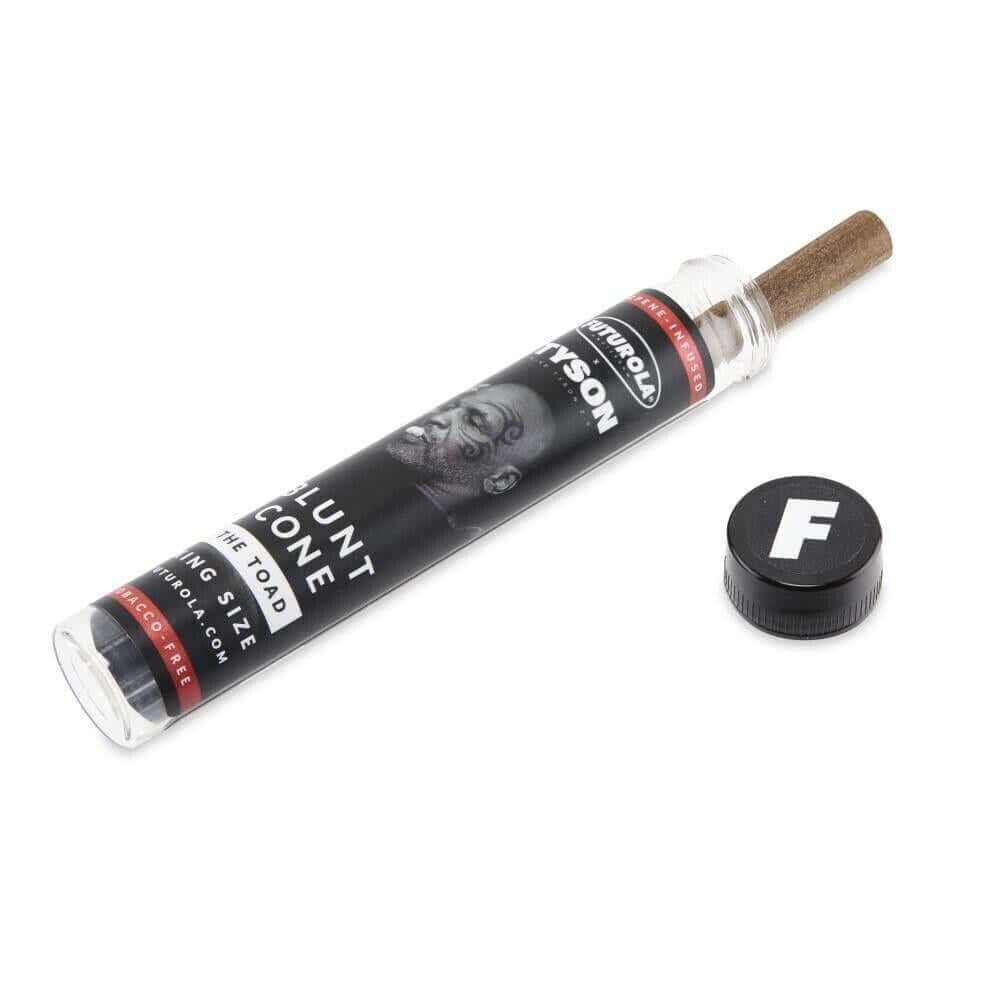 Tyson Blunt Cone 'The Toad' in a clear tube, featuring terpenes for a flavorful smoking experience.