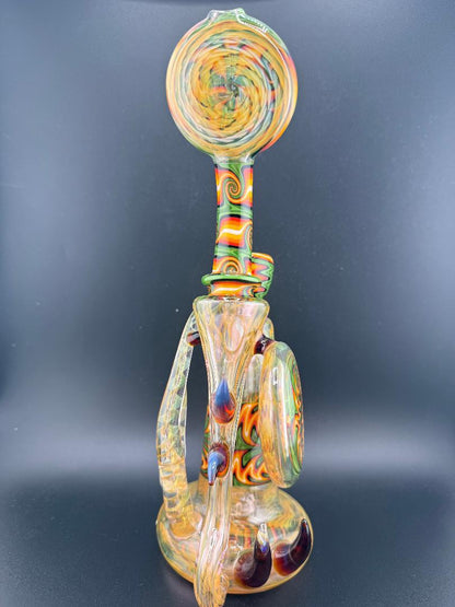 Crondo Glass Green Fire Line Work Fumed Pull Bowl Bubbler 14mm