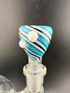 Vibrant blue and white striped 14mm bowl, showcasing a unique glass art design for enhanced smoking experience.