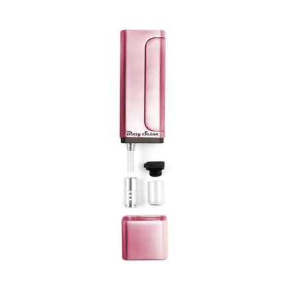 Huni Badger Portable Device Pro in pink, disassembled to show components including heating element and mouthpiece.