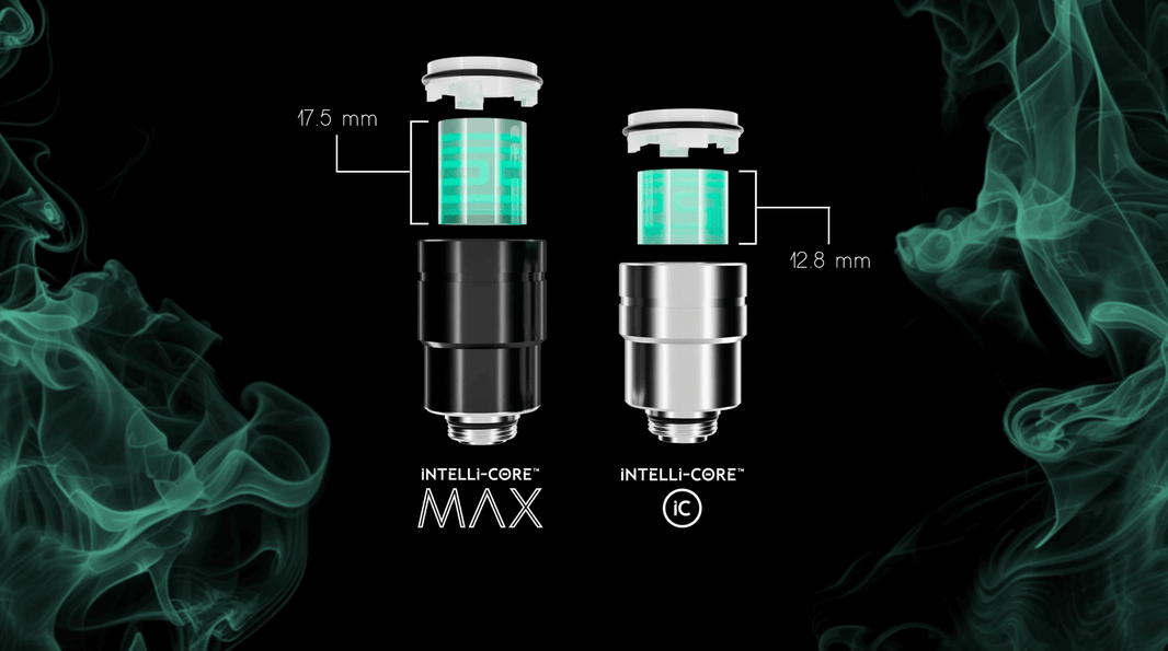 Focus V Carta 2 Intelli-Core atomizers comparison, showcasing size and design with thermal consistency features.
