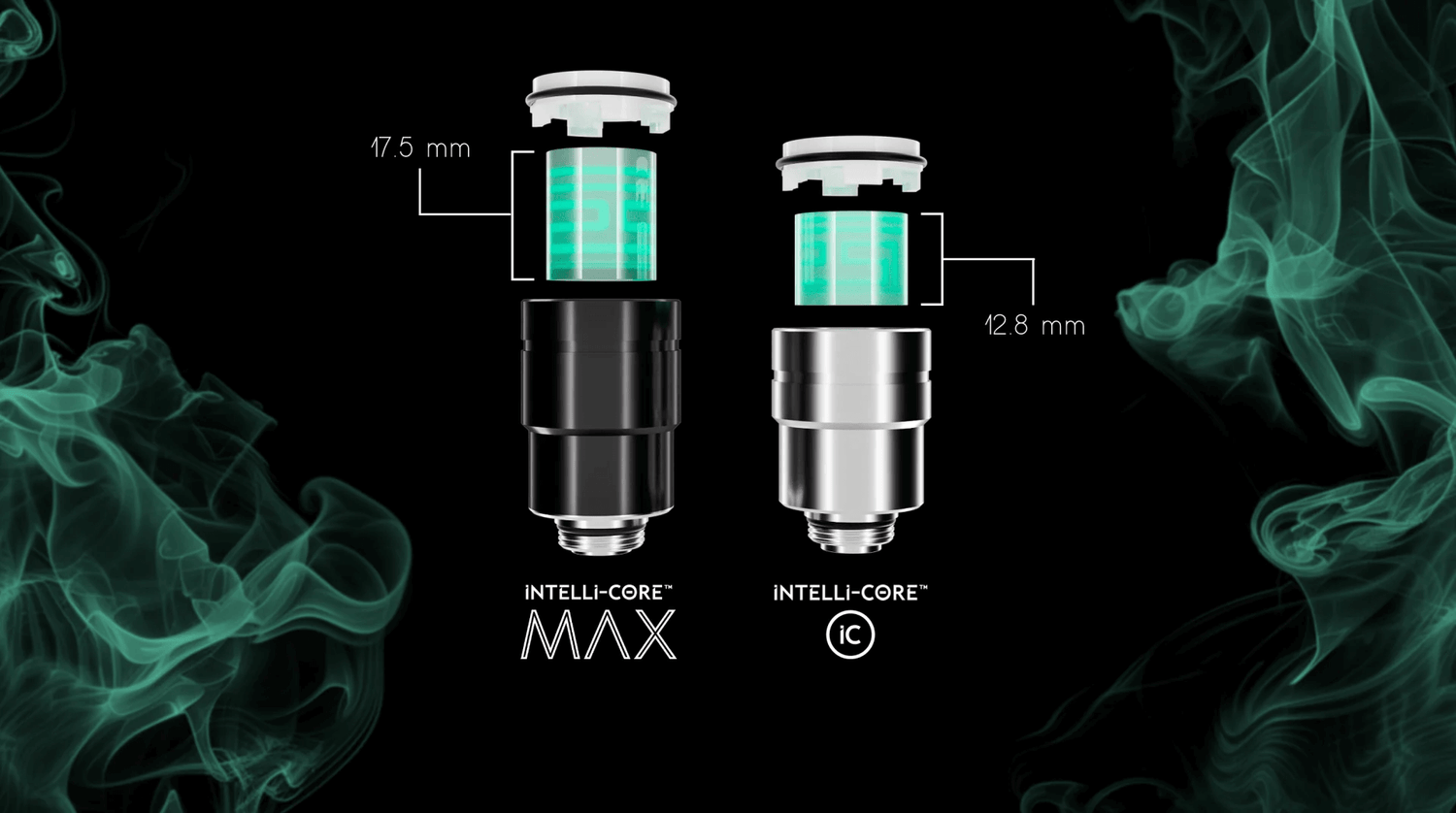Focus V Carta 2 Intelli-Core atomizers comparison, showcasing size and design with thermal consistency features.