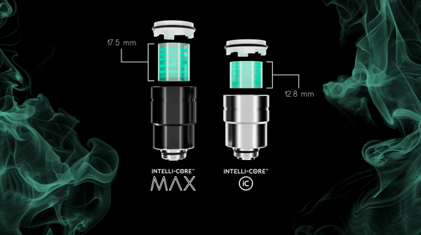 Focus V Carta 2 Intelli-Core atomizers comparison, showcasing size and design with thermal consistency features.
