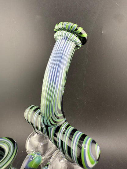 Domer Glass Recycler - 2025 Double Tornado Black Green White Wig Wag 10mm 90°