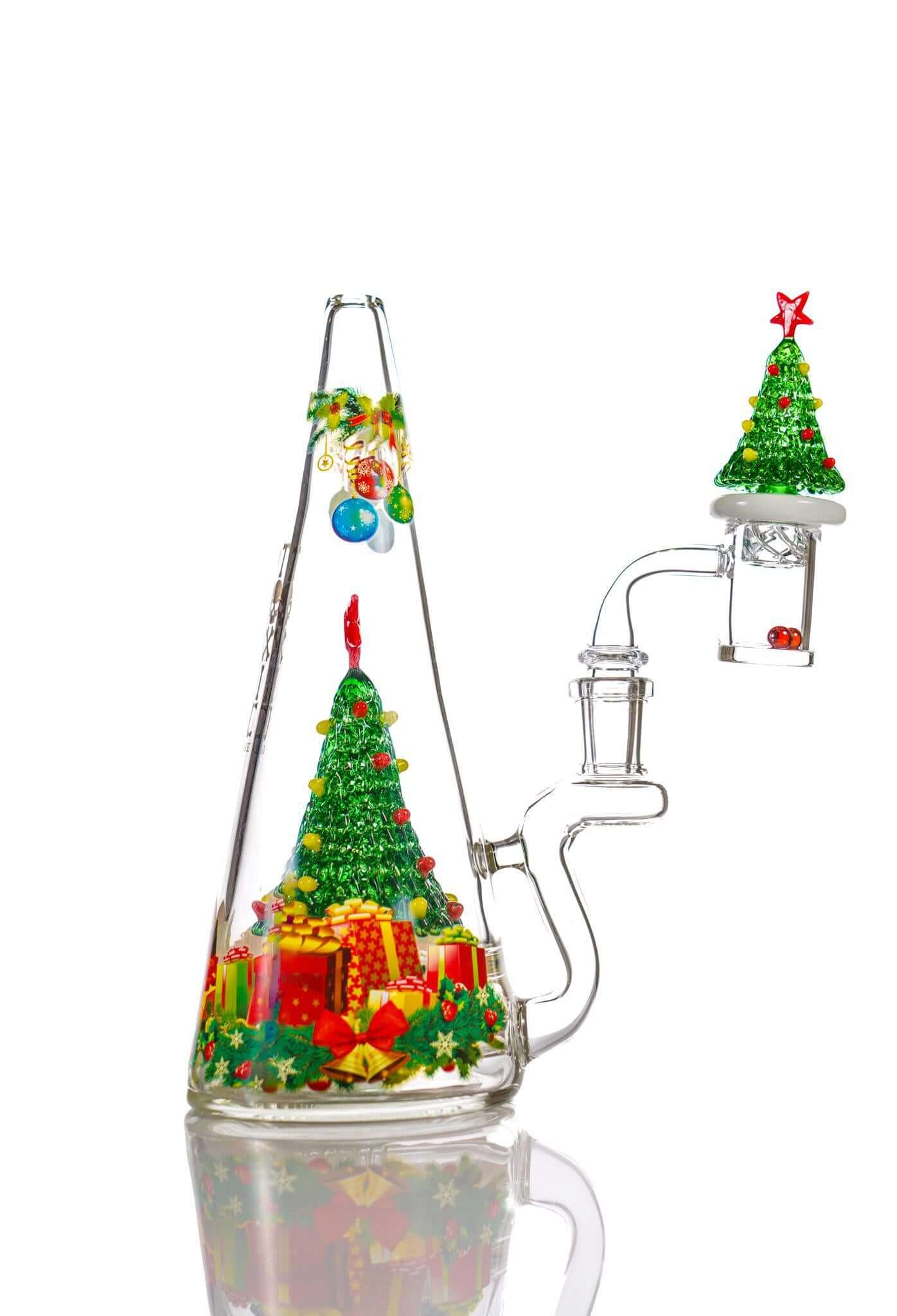 Toxic 8" Christmas Tree Cone Rig TX95, festive glass rig with cone perc and holiday decorations.