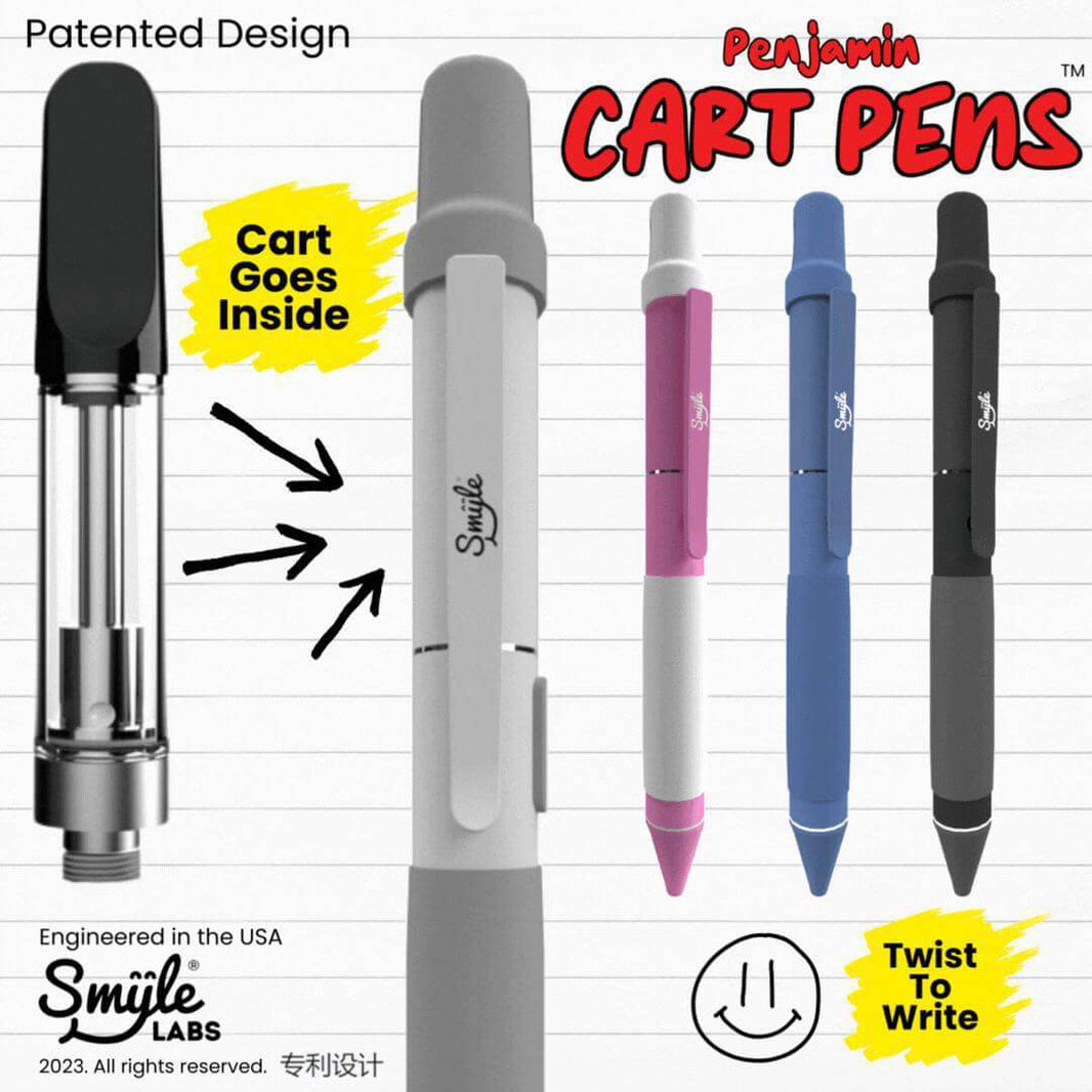 Smyle Penjamin Cart Pens showing design, colors, and functionality for 510 thread cartridges.