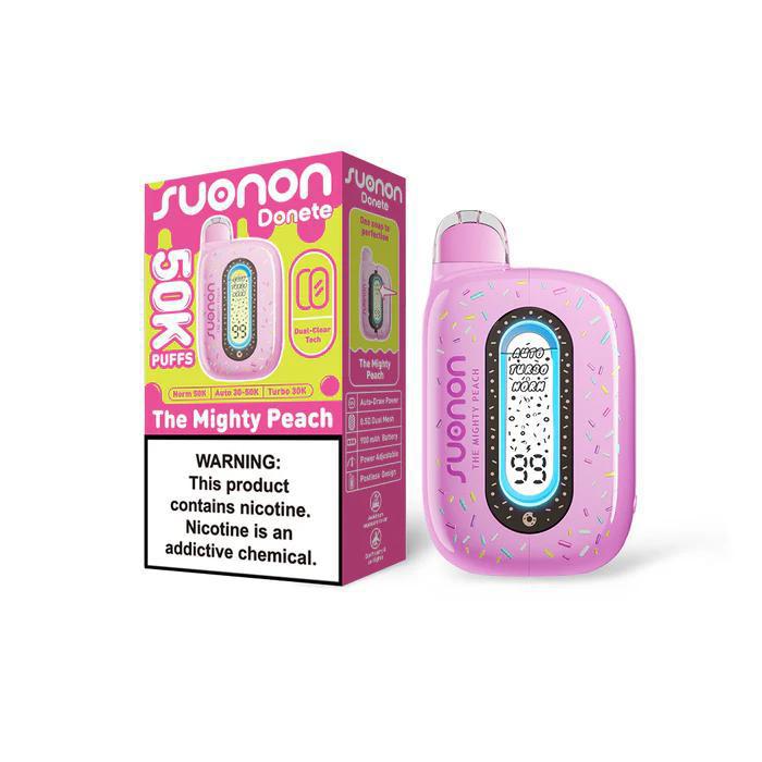 Suonon Donete 50k Disposable Vape in pink color with packaging, offering 50,000 puffs of flavor.