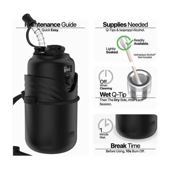 Yocan Black Go Vaporizer maintenance guide with supplies and cleaning instructions for optimal use.